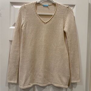 J. McLaughlin Cream and Beige Striped Knit Top